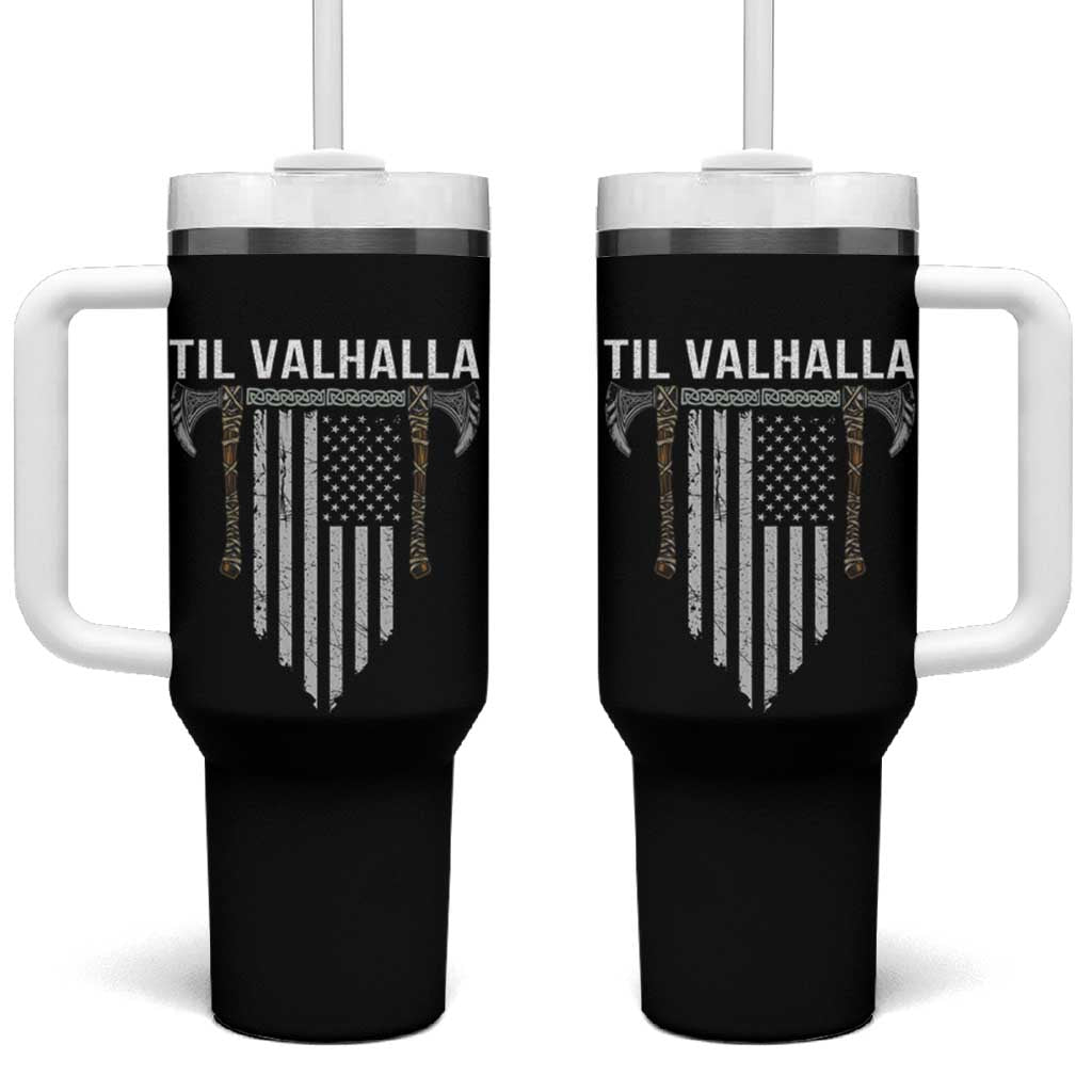Viking Tumbler With Handle Til Valhalla American Axe Flag Norse Mythology - Wonder Print Shop