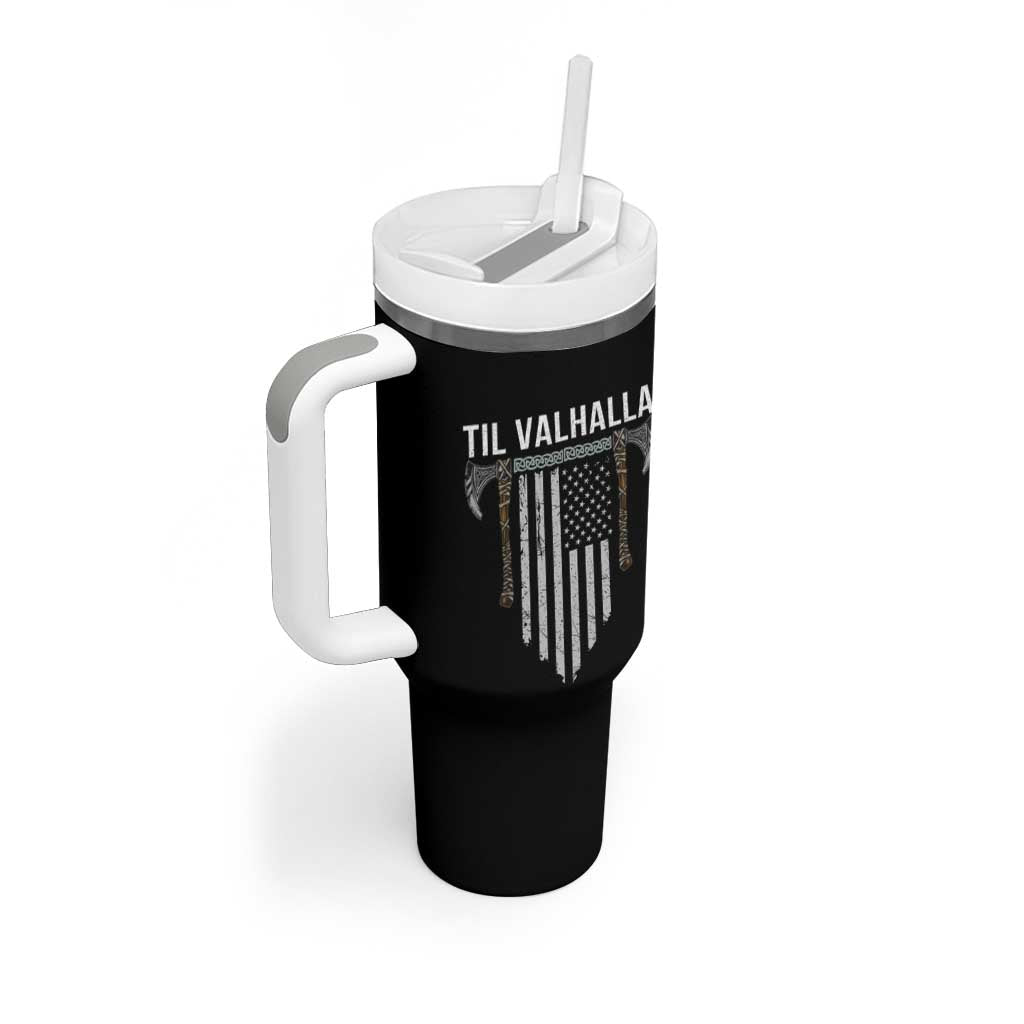 Viking Tumbler With Handle Til Valhalla American Axe Flag Norse Mythology - Wonder Print Shop
