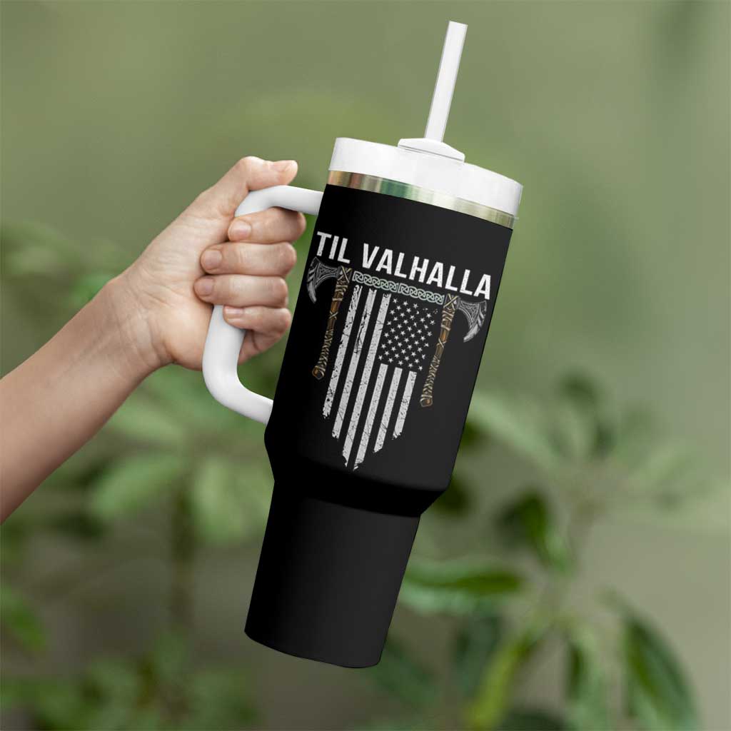Viking Tumbler With Handle Til Valhalla American Axe Flag Norse Mythology - Wonder Print Shop