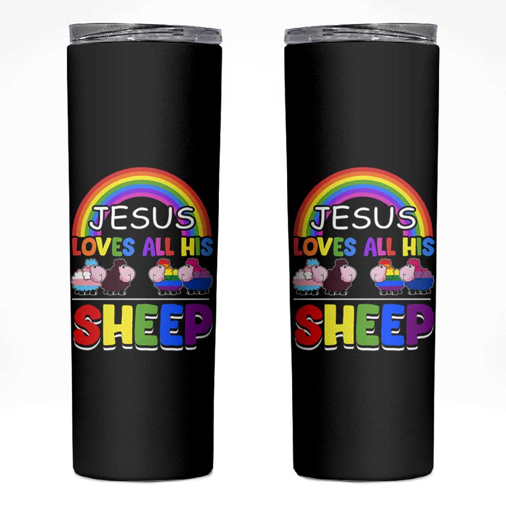LGBT Pride Skinny Tumbler Jesus Loves All His Sheep Lesbian Gay Bisexual Transgender Black White - Wonder Print Shop