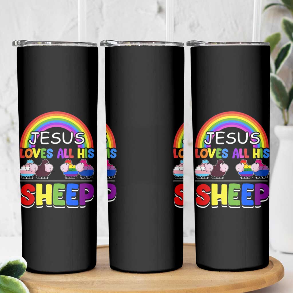 LGBT Pride Skinny Tumbler Jesus Loves All His Sheep Lesbian Gay Bisexual Transgender Black White - Wonder Print Shop