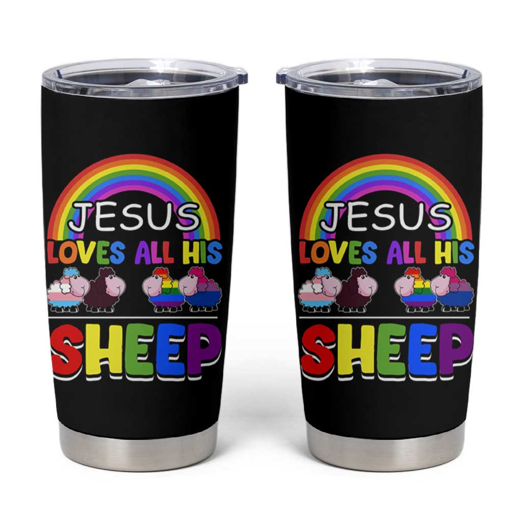 LGBT Pride Tumbler Cup Jesus Loves All His Sheep Lesbian Gay Bisexual Transgender Black White - Wonder Print Shop
