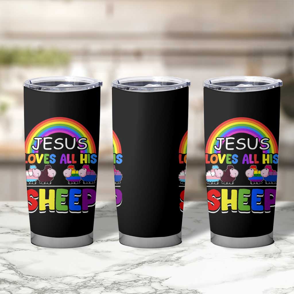 LGBT Pride Tumbler Cup Jesus Loves All His Sheep Lesbian Gay Bisexual Transgender Black White - Wonder Print Shop