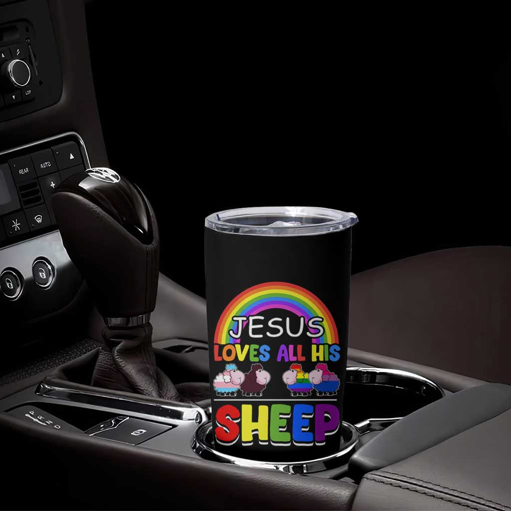 LGBT Pride Tumbler Cup Jesus Loves All His Sheep Lesbian Gay Bisexual Transgender Black White - Wonder Print Shop