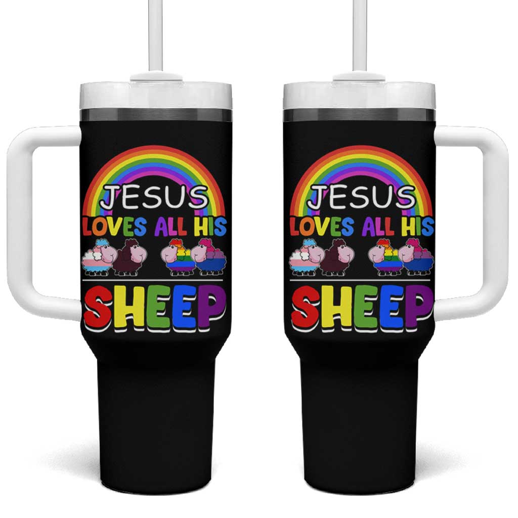 LGBT Pride Tumbler With Handle Jesus Loves All His Sheep Lesbian Gay Bisexual Transgender Black White - Wonder Print Shop