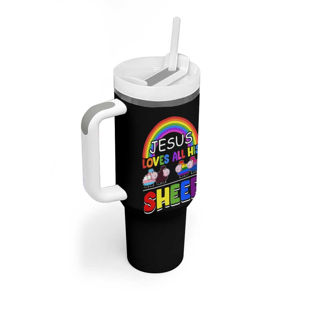 LGBT Pride Tumbler With Handle Jesus Loves All His Sheep Lesbian Gay Bisexual Transgender Black White - Wonder Print Shop