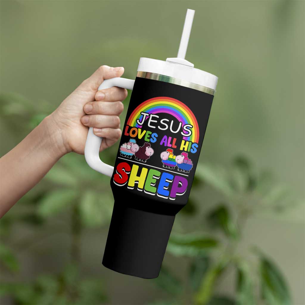 LGBT Pride Tumbler With Handle Jesus Loves All His Sheep Lesbian Gay Bisexual Transgender Black White - Wonder Print Shop
