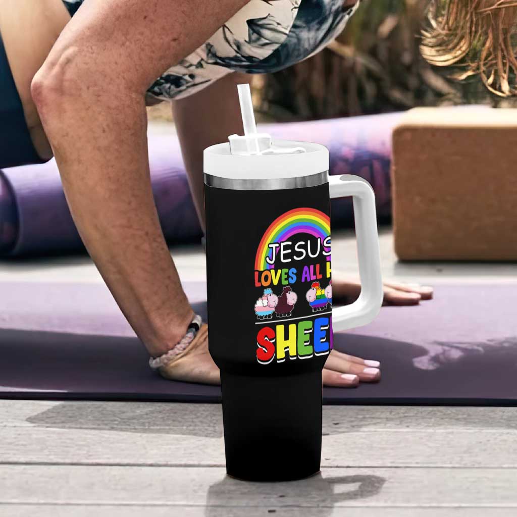 LGBT Pride Tumbler With Handle Jesus Loves All His Sheep Lesbian Gay Bisexual Transgender Black White - Wonder Print Shop