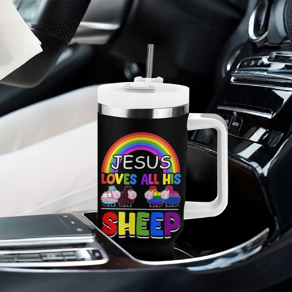 LGBT Pride Tumbler With Handle Jesus Loves All His Sheep Lesbian Gay Bisexual Transgender Black White - Wonder Print Shop
