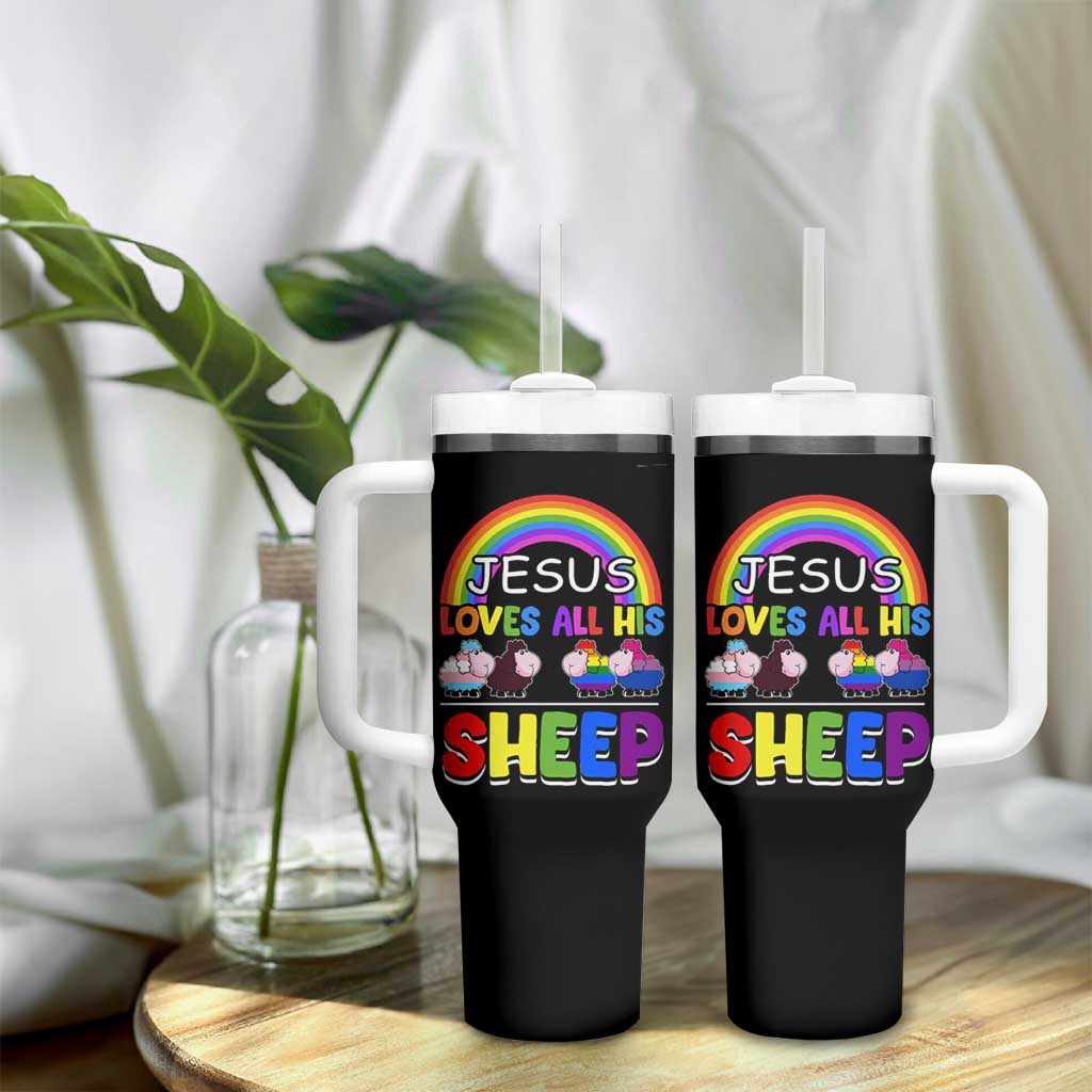 LGBT Pride Tumbler With Handle Jesus Loves All His Sheep Lesbian Gay Bisexual Transgender Black White - Wonder Print Shop