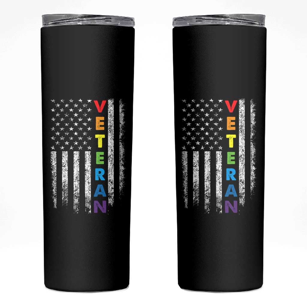 LGBT Veteran Skinny Tumbler American Flag Rainbow Military Army - Wonder Print Shop