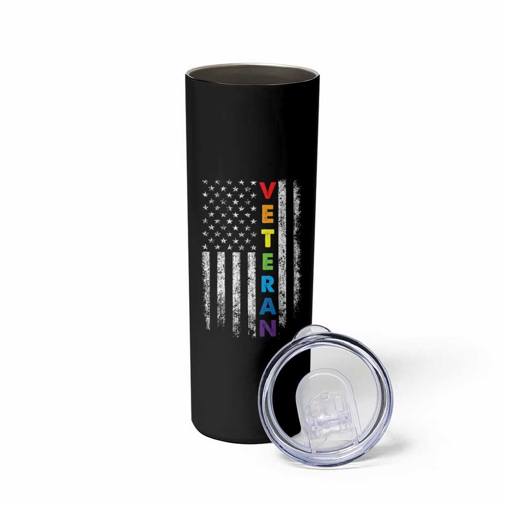 LGBT Veteran Skinny Tumbler American Flag Rainbow Military Army - Wonder Print Shop