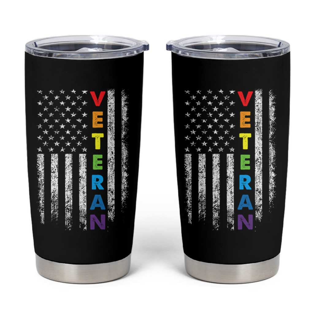 LGBT Veteran Tumbler Cup American Flag Rainbow Military Army - Wonder Print Shop