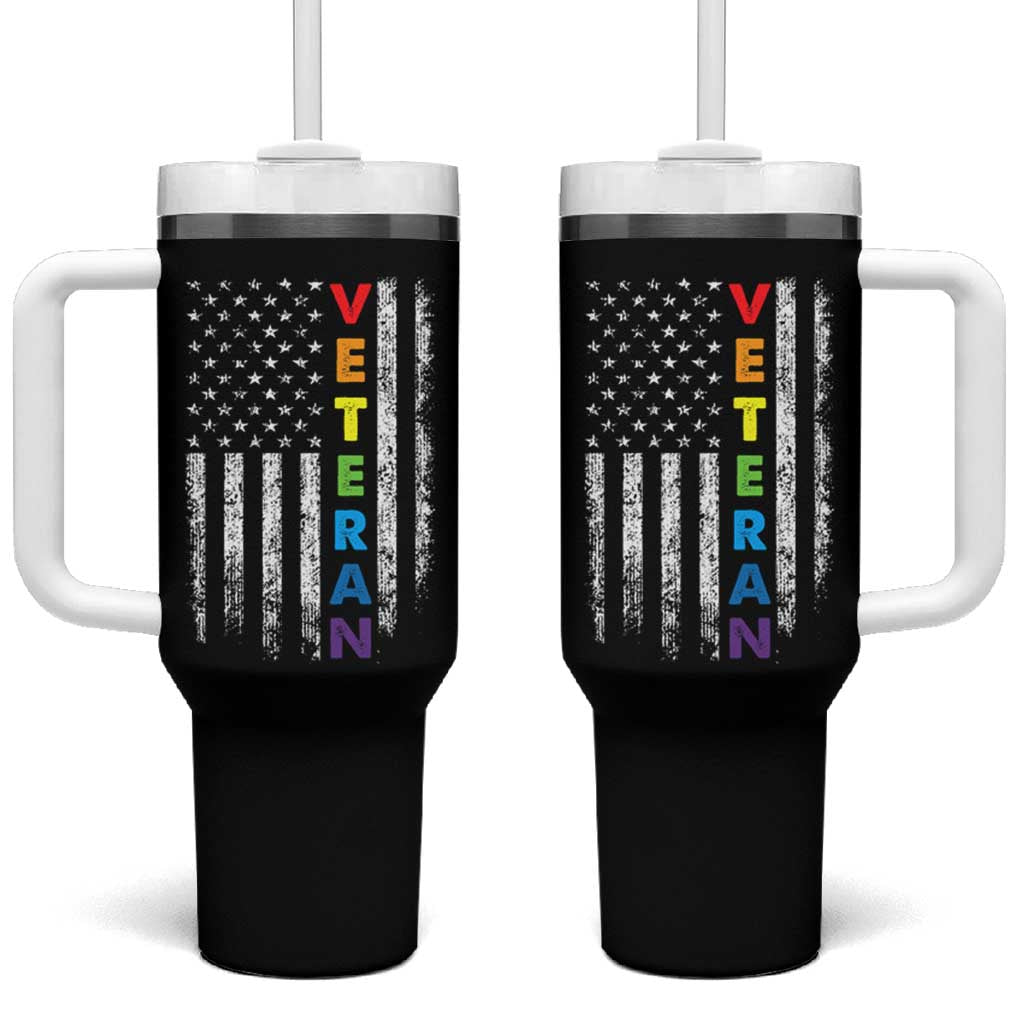 LGBT Veteran Tumbler With Handle American Flag Rainbow Military Army - Wonder Print Shop