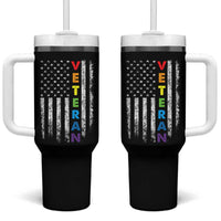 LGBT Veteran Tumbler With Handle American Flag Rainbow Military Army - Wonder Print Shop