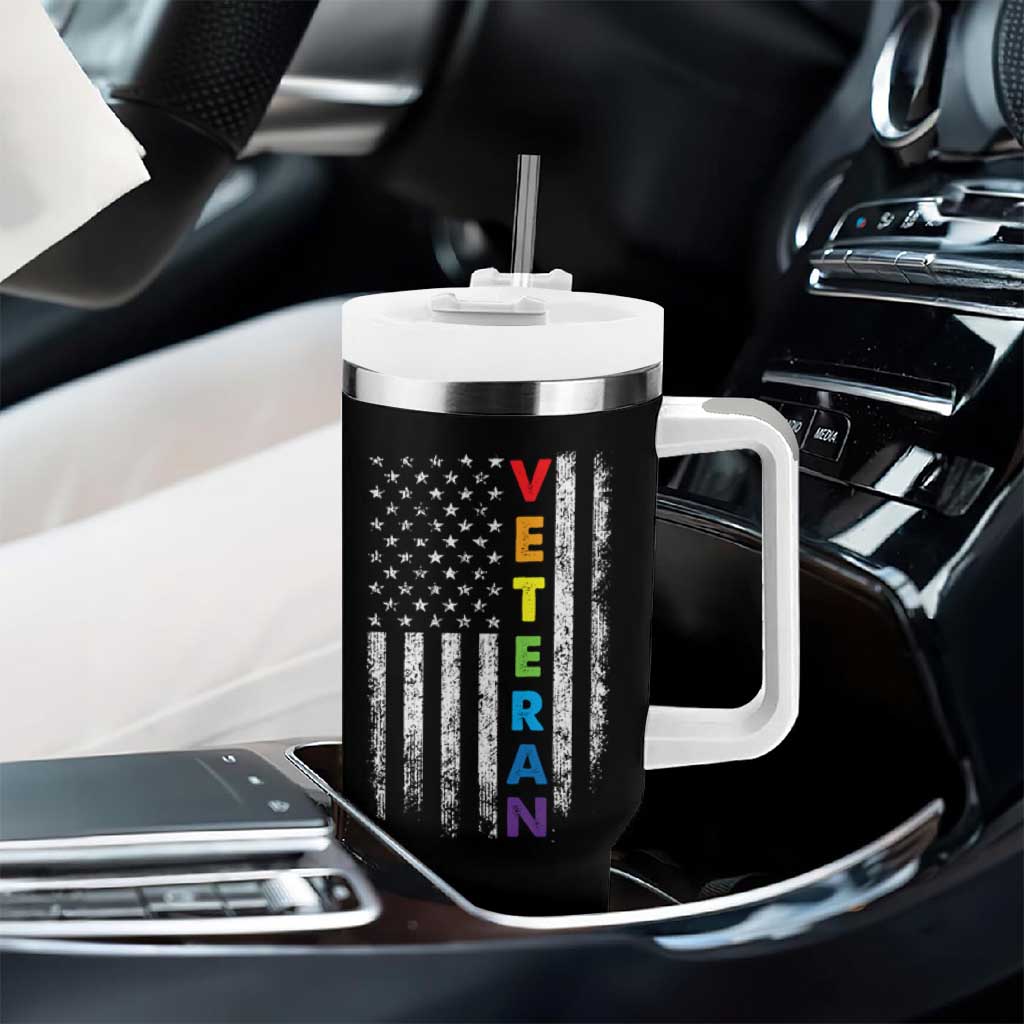 LGBT Veteran Tumbler With Handle American Flag Rainbow Military Army - Wonder Print Shop