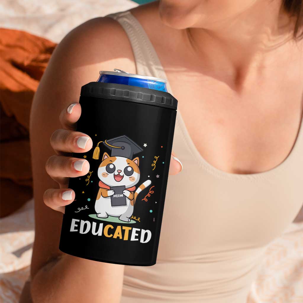 Graduation Cat Lover 4 in 1 Can Cooler Tumbler Educated Cat Graduated Graduating - Wonder Print Shop