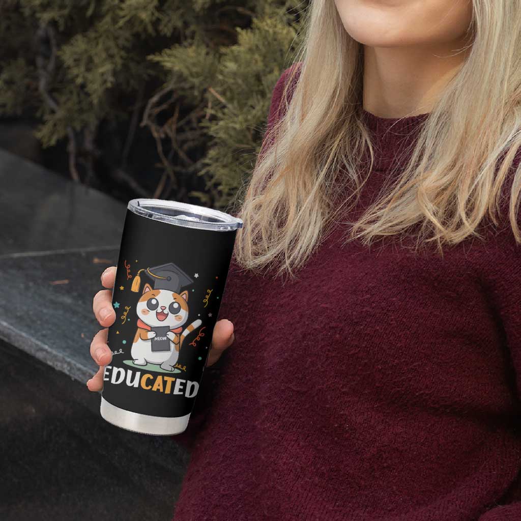 Graduation Cat Lover Tumbler Cup Educated Cat Graduated Graduating - Wonder Print Shop