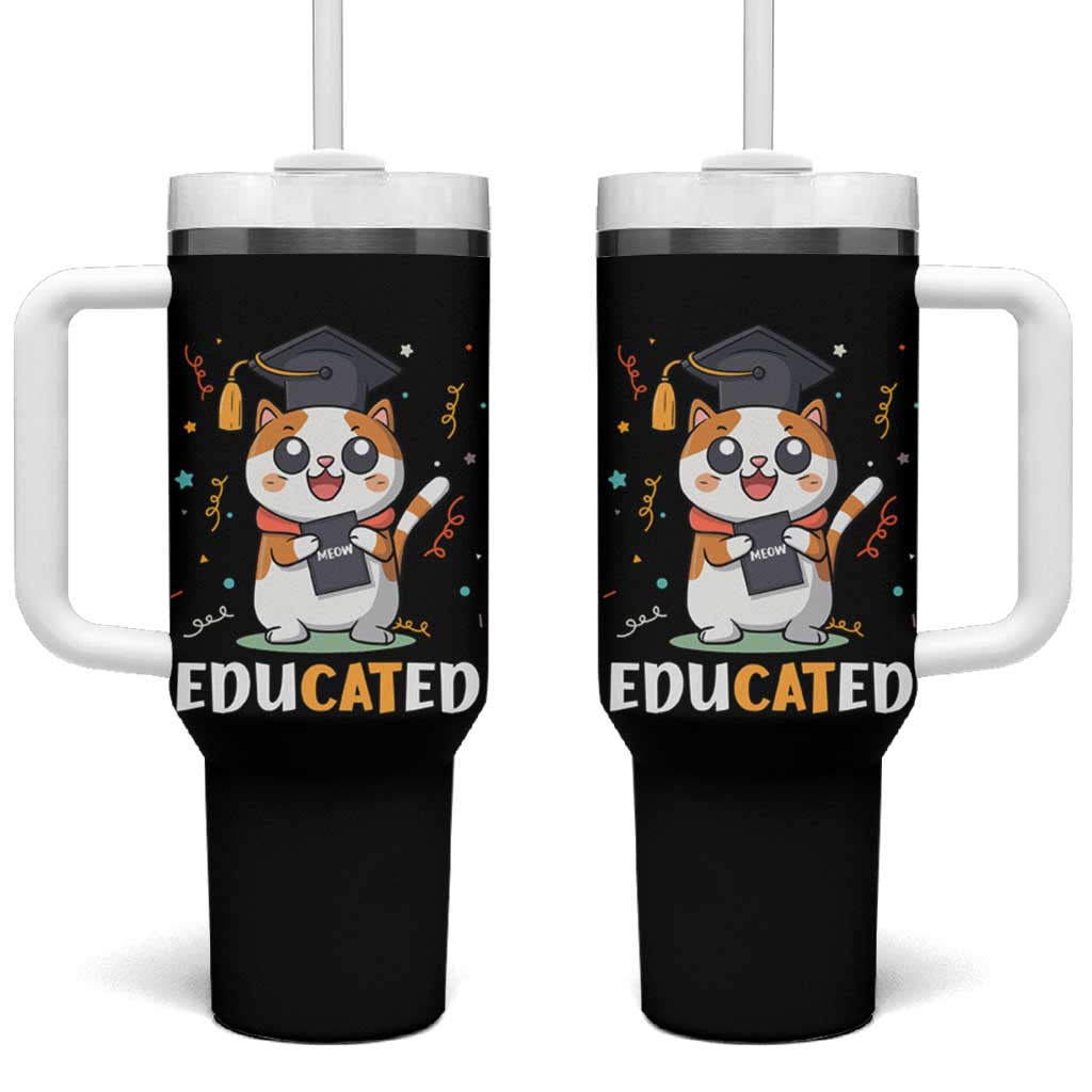 Graduation Cat Lover Tumbler With Handle Educated Cat Graduated Graduating - Wonder Print Shop