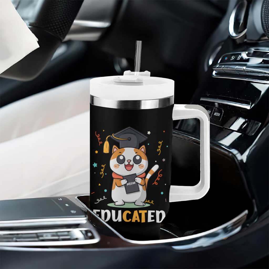 Graduation Cat Lover Tumbler With Handle Educated Cat Graduated Graduating - Wonder Print Shop