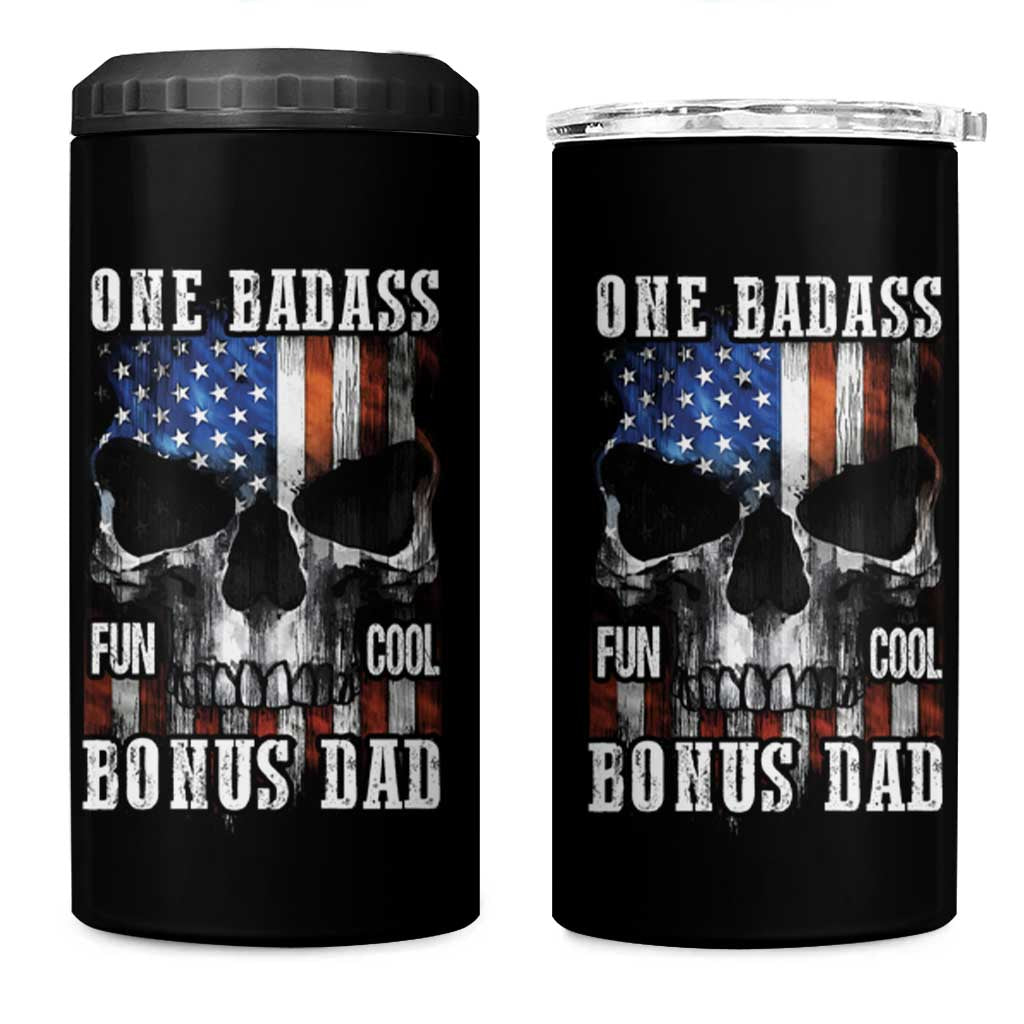 Father's Day 4 in 1 Can Cooler Tumbler One Badass Bonus Dad Skull - Wonder Print Shop