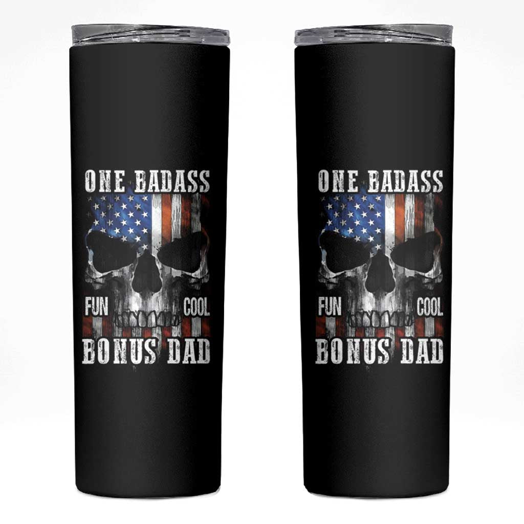 Father's Day Skinny Tumbler One Badass Bonus Dad Skull - Wonder Print Shop