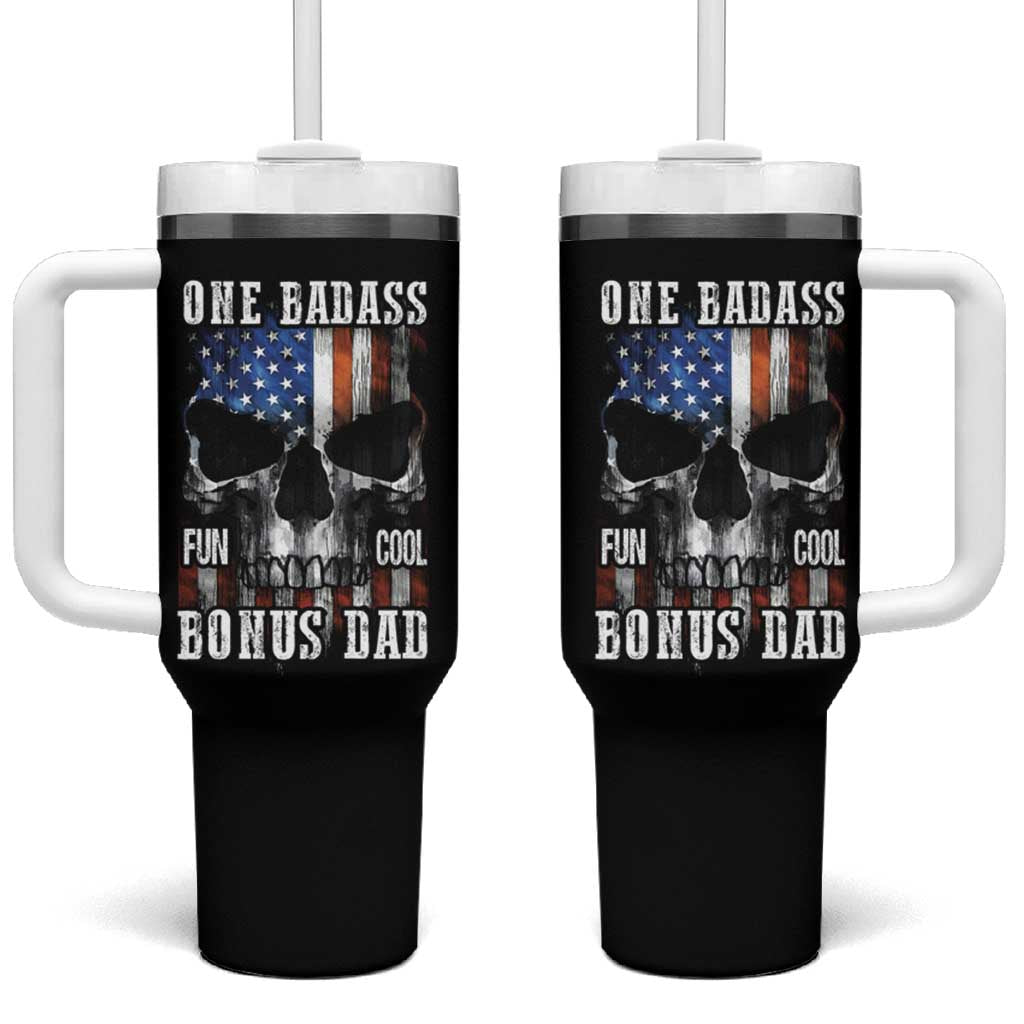Father's Day Tumbler With Handle One Badass Bonus Dad Skull - Wonder Print Shop
