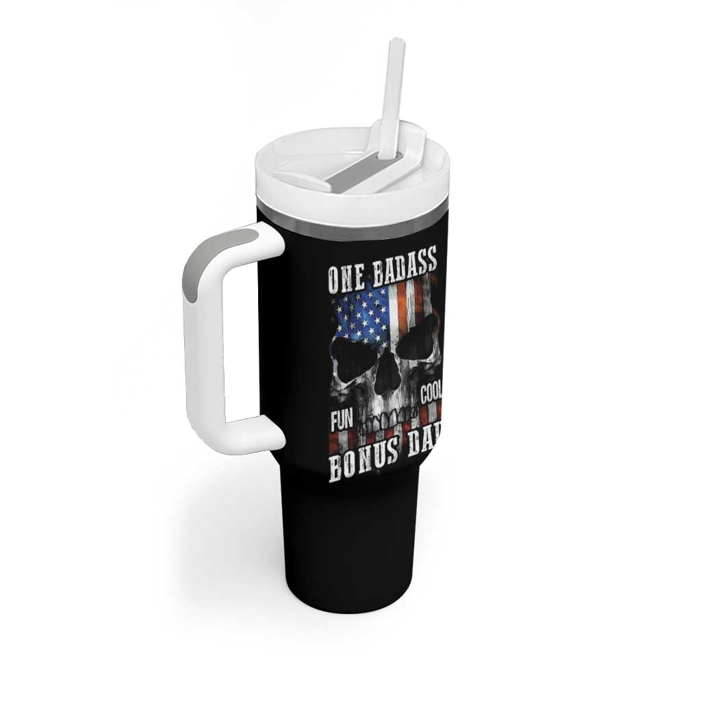 Father's Day Tumbler With Handle One Badass Bonus Dad Skull - Wonder Print Shop