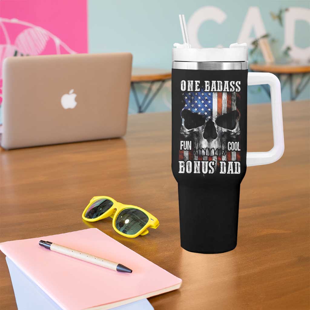 Father's Day Tumbler With Handle One Badass Bonus Dad Skull - Wonder Print Shop