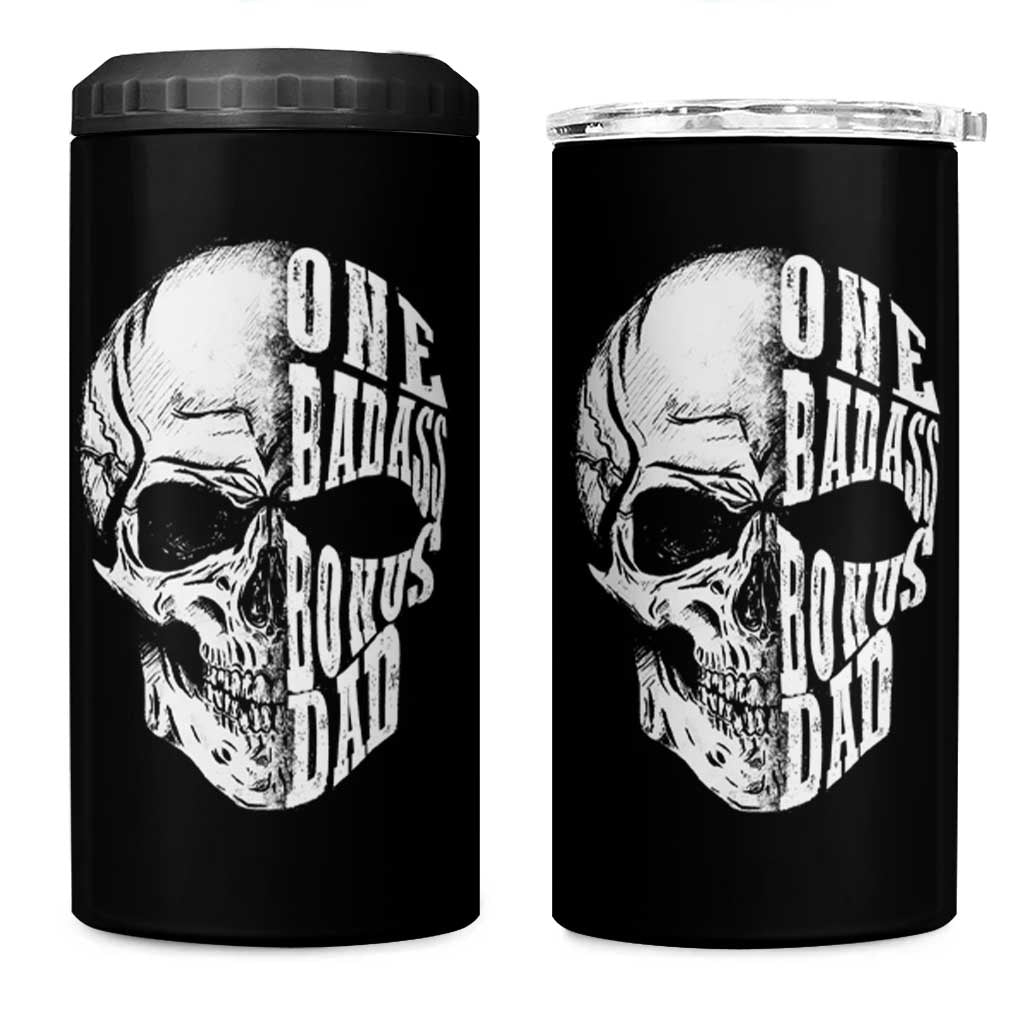 Father's Day 4 in 1 Can Cooler Tumbler One Badass Bonus Dad Skull - Wonder Print Shop