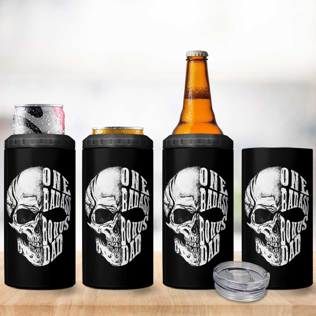 Father's Day 4 in 1 Can Cooler Tumbler One Badass Bonus Dad Skull - Wonder Print Shop
