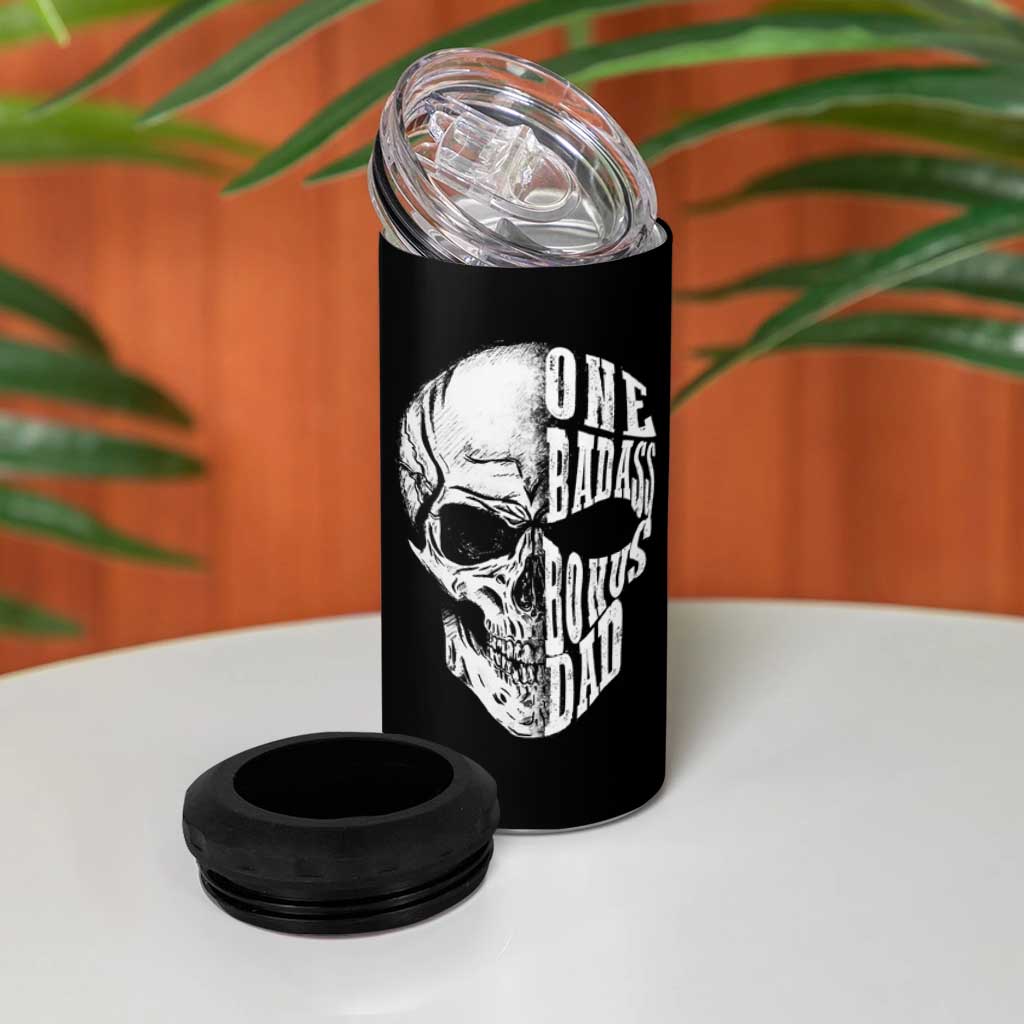 Father's Day 4 in 1 Can Cooler Tumbler One Badass Bonus Dad Skull - Wonder Print Shop