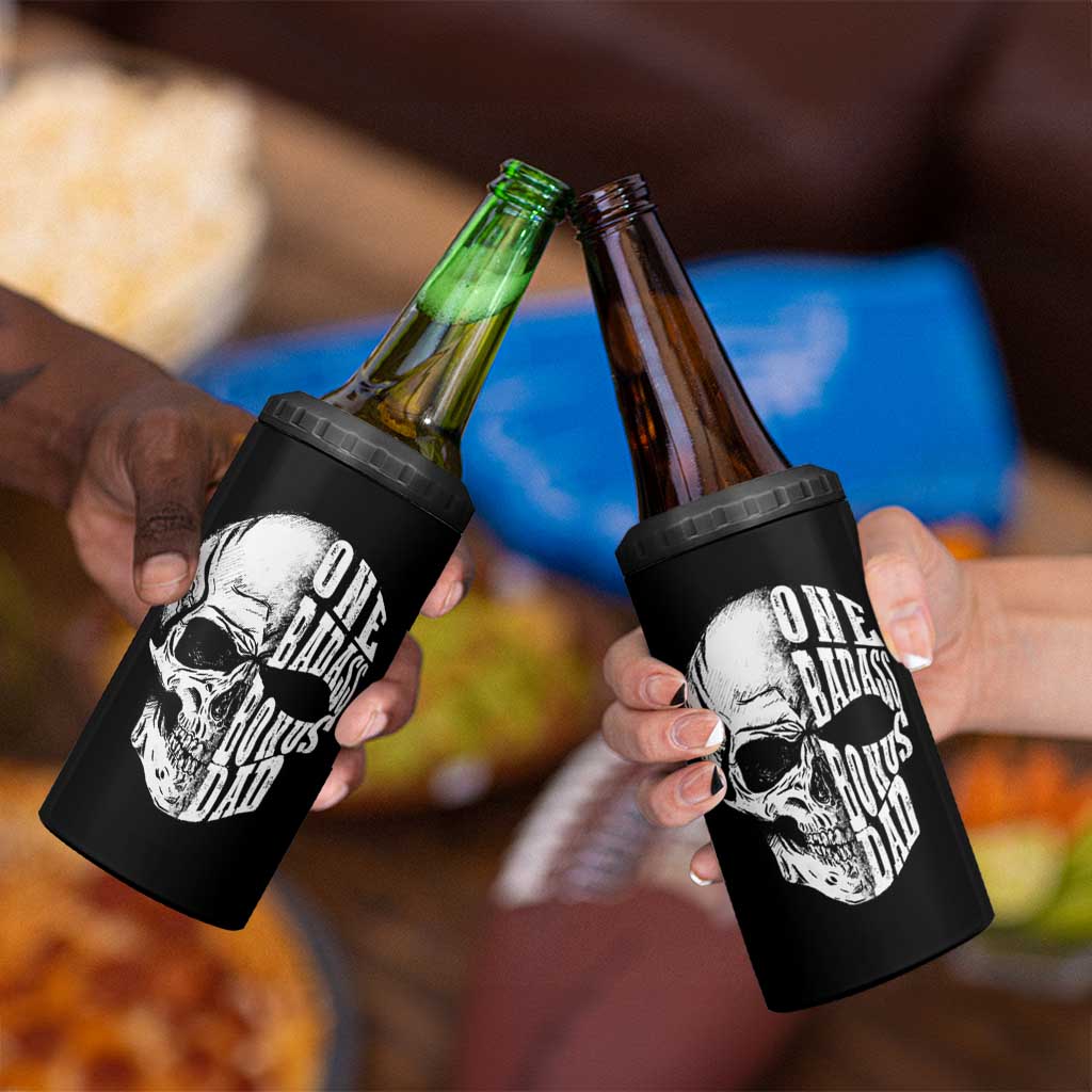 Father's Day 4 in 1 Can Cooler Tumbler One Badass Bonus Dad Skull - Wonder Print Shop