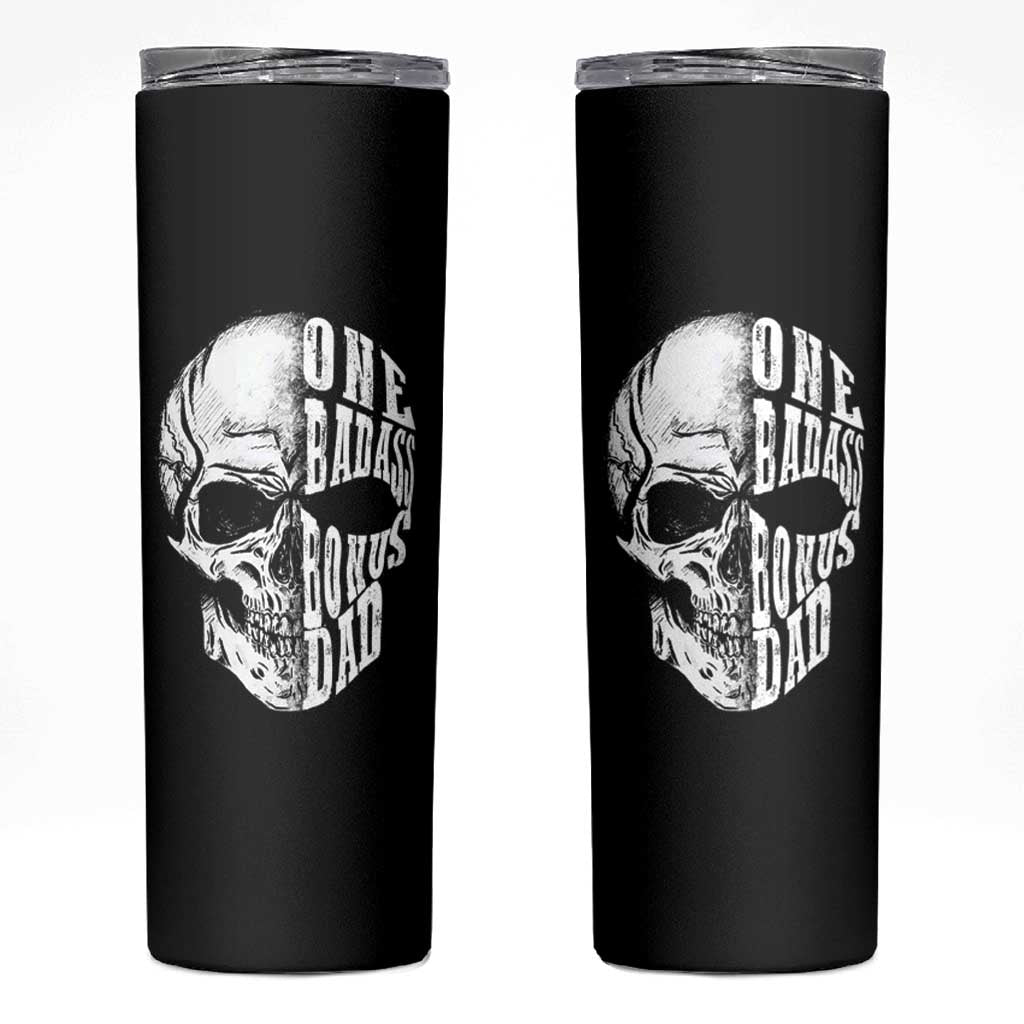 Father's Day Skinny Tumbler One Badass Bonus Dad Skull - Wonder Print Shop