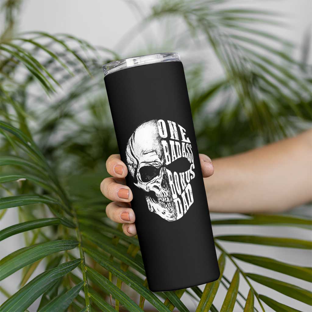 Father's Day Skinny Tumbler One Badass Bonus Dad Skull - Wonder Print Shop