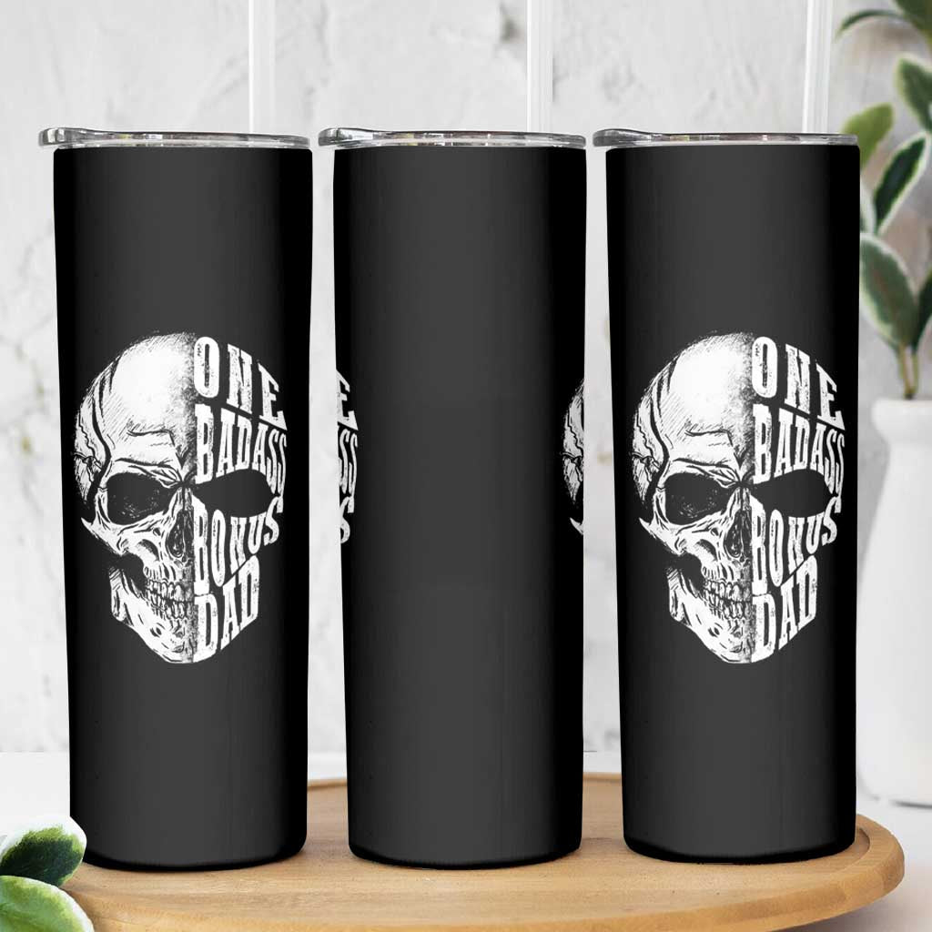 Father's Day Skinny Tumbler One Badass Bonus Dad Skull - Wonder Print Shop