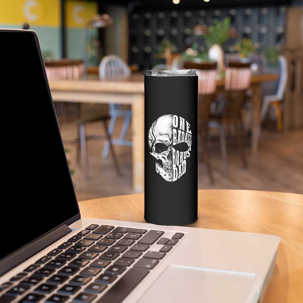 Father's Day Skinny Tumbler One Badass Bonus Dad Skull - Wonder Print Shop