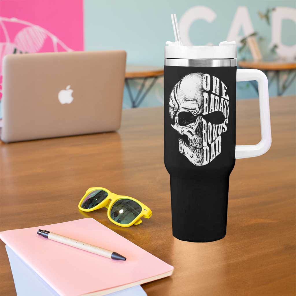 Father's Day Tumbler With Handle One Badass Bonus Dad Skull - Wonder Print Shop