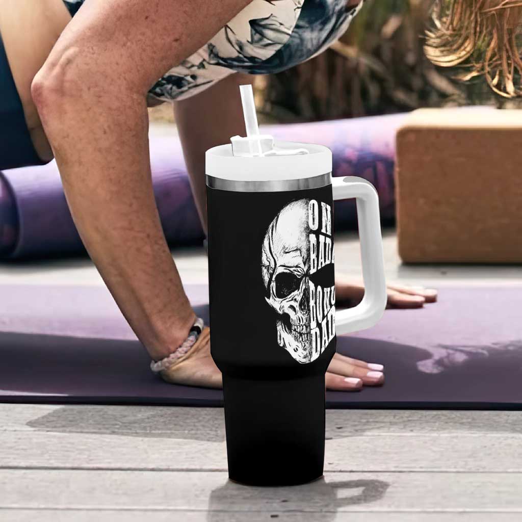 Father's Day Tumbler With Handle One Badass Bonus Dad Skull - Wonder Print Shop