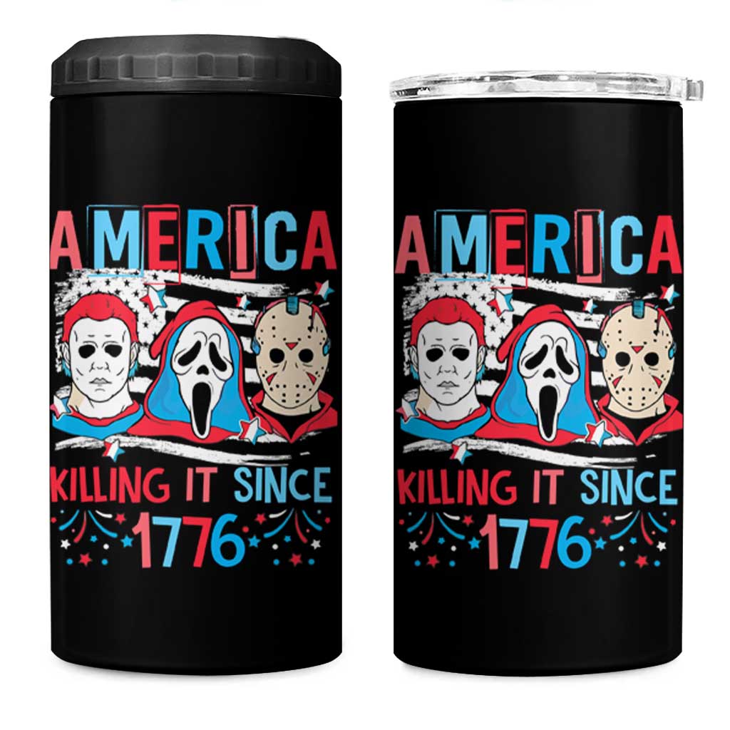 Funny 4th Of July 4 in 1 Can Cooler Tumbler America Killing IT Since 1776 Horror - Wonder Print Shop