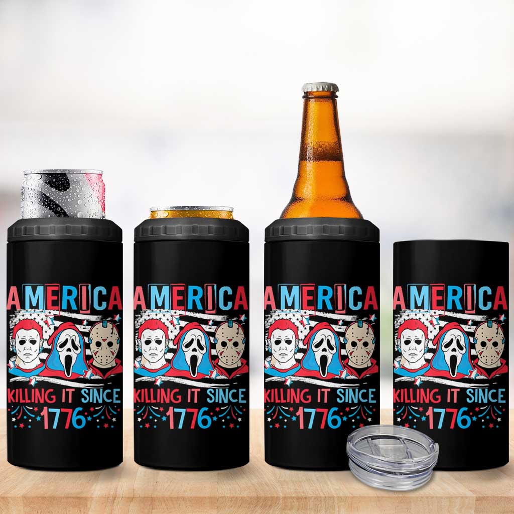 Funny 4th Of July 4 in 1 Can Cooler Tumbler America Killing IT Since 1776 Horror - Wonder Print Shop