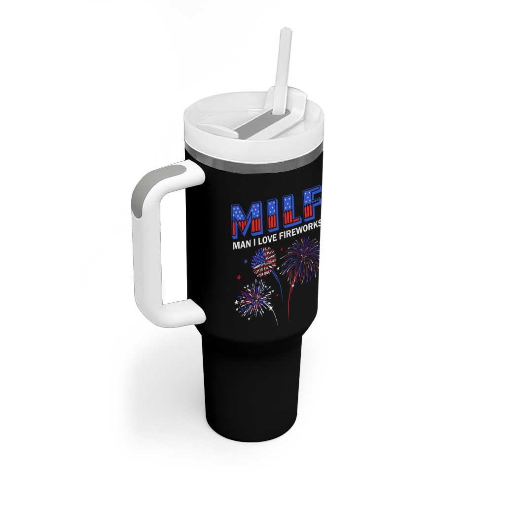 Funny 4th Of July Tumbler With Handle MILF Man I Love Fireworks Patriotic Independence Day - Wonder Print Shop