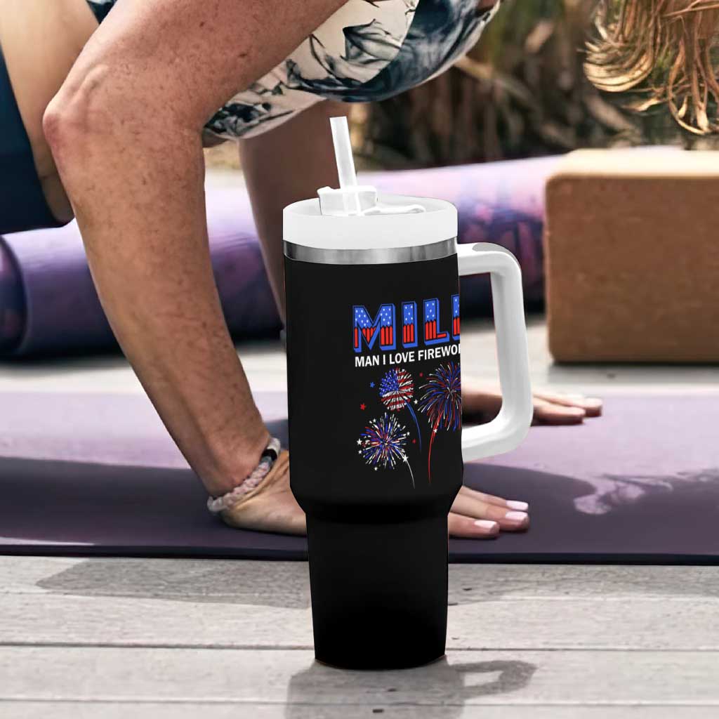 Funny 4th Of July Tumbler With Handle MILF Man I Love Fireworks Patriotic Independence Day - Wonder Print Shop