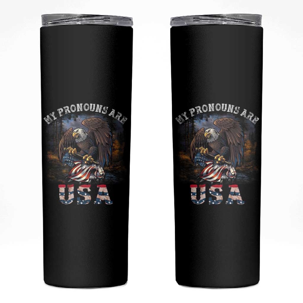 Funny 4th Of July Skinny Tumbler My Pronouns USA Eagle American - Wonder Print Shop
