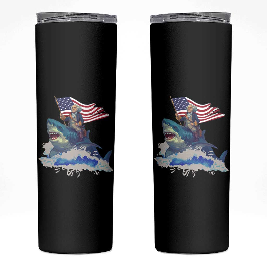 Funny 4th Of July Skinny Tumbler George Washington Riding Shark Patriotic Independence Day - Wonder Print Shop