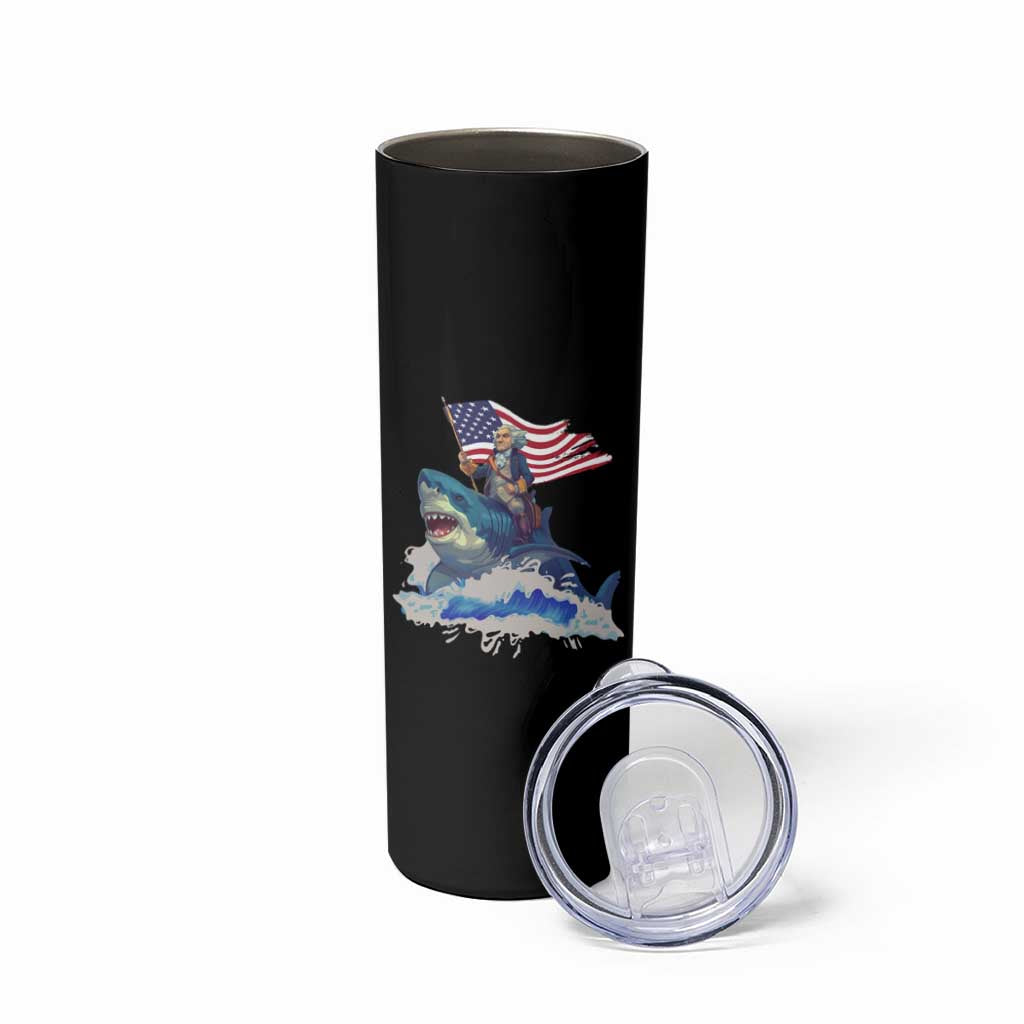 Funny 4th Of July Skinny Tumbler George Washington Riding Shark Patriotic Independence Day - Wonder Print Shop