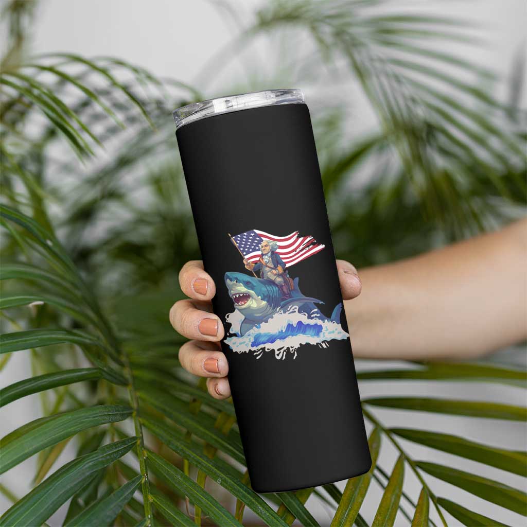 Funny 4th Of July Skinny Tumbler George Washington Riding Shark Patriotic Independence Day - Wonder Print Shop