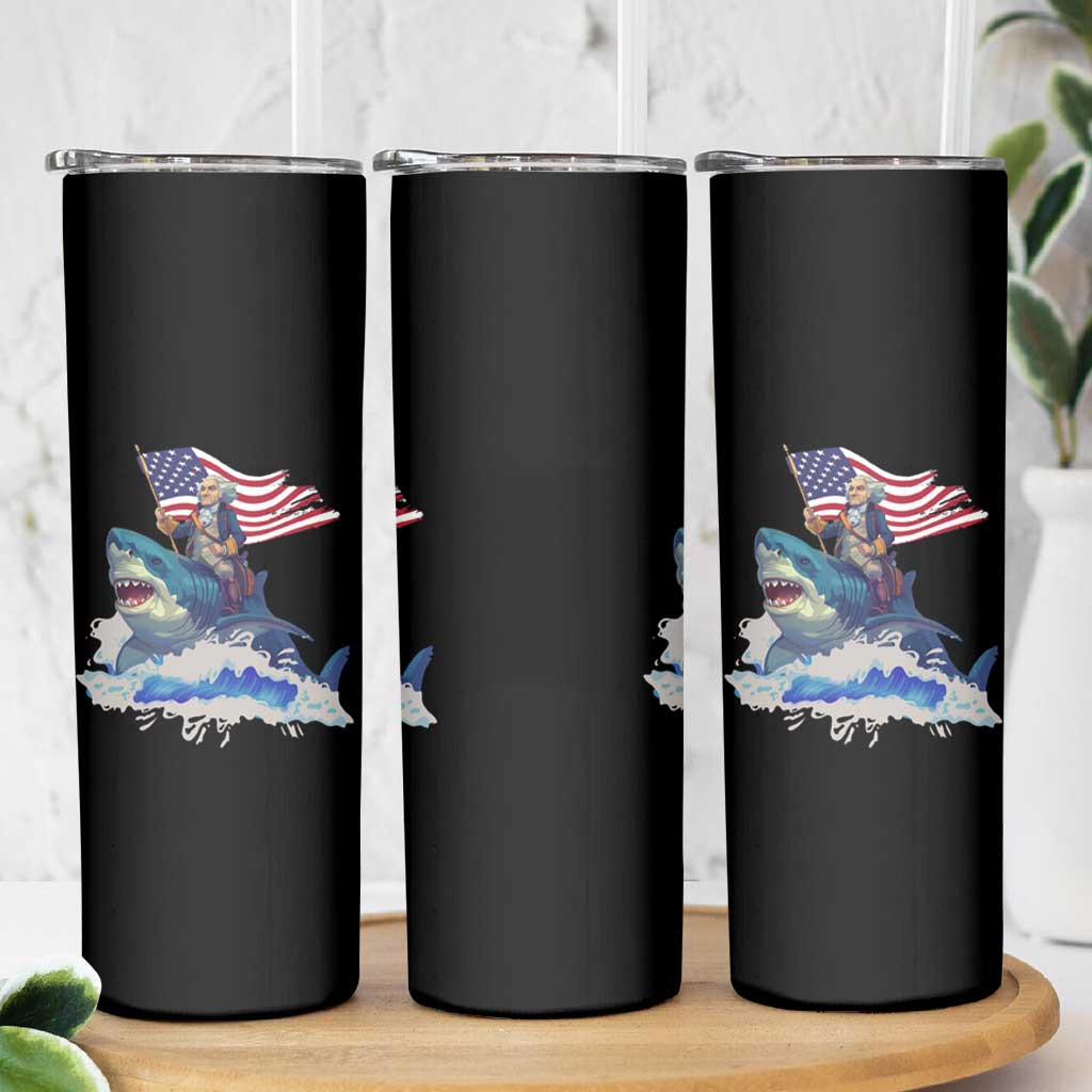 Funny 4th Of July Skinny Tumbler George Washington Riding Shark Patriotic Independence Day - Wonder Print Shop