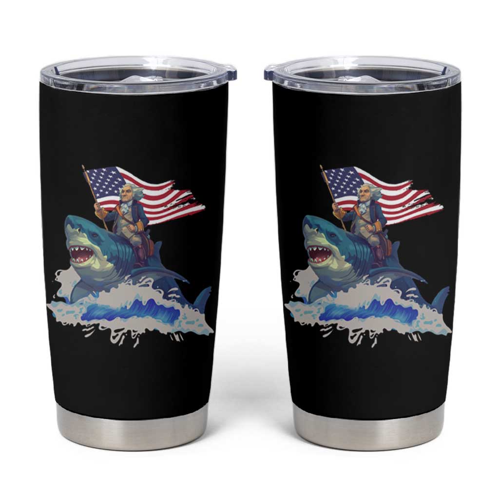 Funny 4th Of July Tumbler Cup George Washington Riding Shark Patriotic Independence Day - Wonder Print Shop