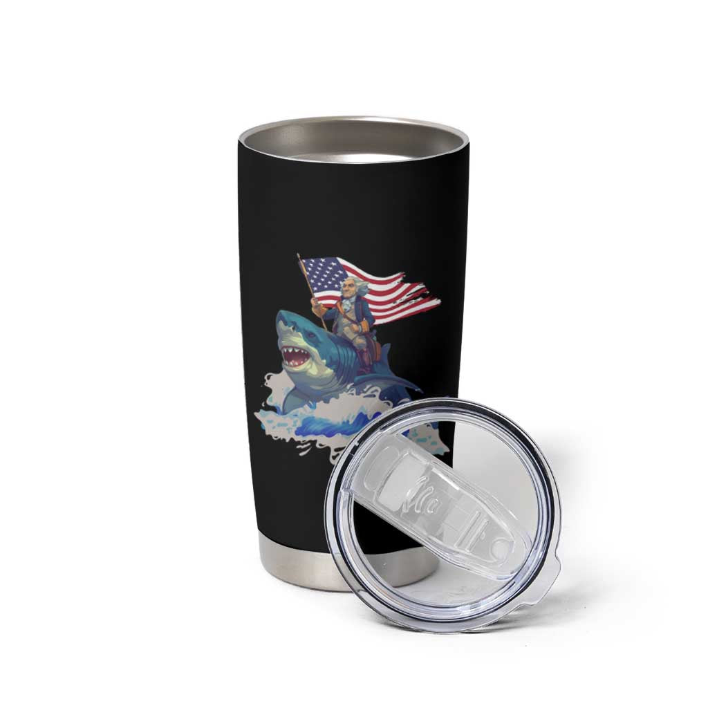 Funny 4th Of July Tumbler Cup George Washington Riding Shark Patriotic Independence Day - Wonder Print Shop